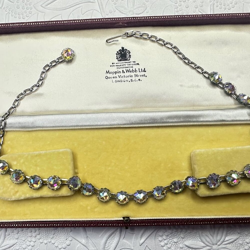 Vintage Art Deco Era Graduated Bezel Clear AB Crystal Necklace Beautiful Sparkle